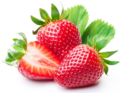 Strawberries with leaves. Isolated on a white background.