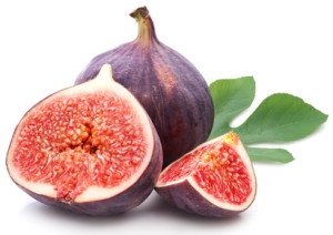 Figs with leaves on a white background.