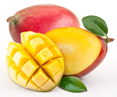 Mango with slices on a white background