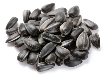 Sunflower seeds on a white background